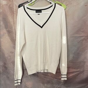 Premier Ivory V-Neck Sweater with Dark Trim